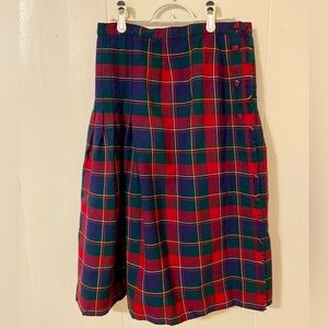 Highland Queen Vintage Wool Pleated Tartan Wrap Skirt size 12